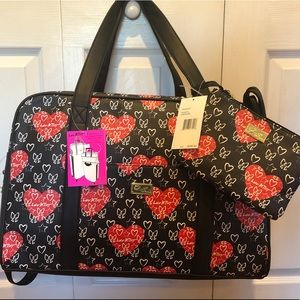 NWT Betsey Johnson weekender bag/luv betsey hearts